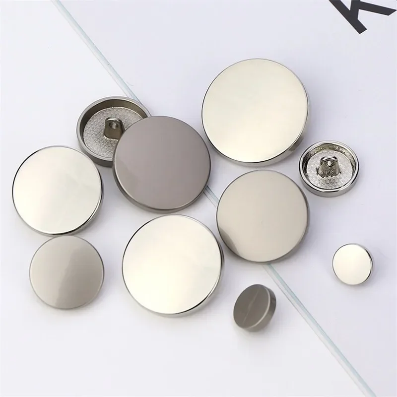 Fashionable Flat Metal Buttons for Women and Men\'s Shirts, Suits, DIY Sewing Accessories, 10PCs, 15mm, 20mm, 25mm