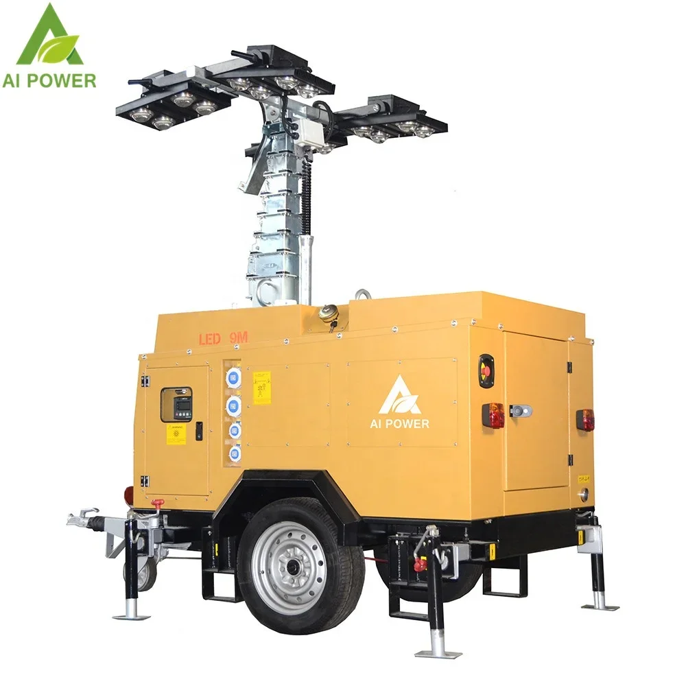 10kw 9M Portable Mobile Floodlight Tower Light Machine Light Tower Generator