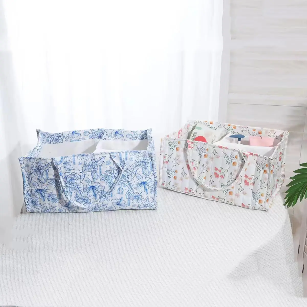 

New Multifunctional Large Capacity Baby Products Storage Basket Floral Newborn Diaper Stacker For Clothes Home