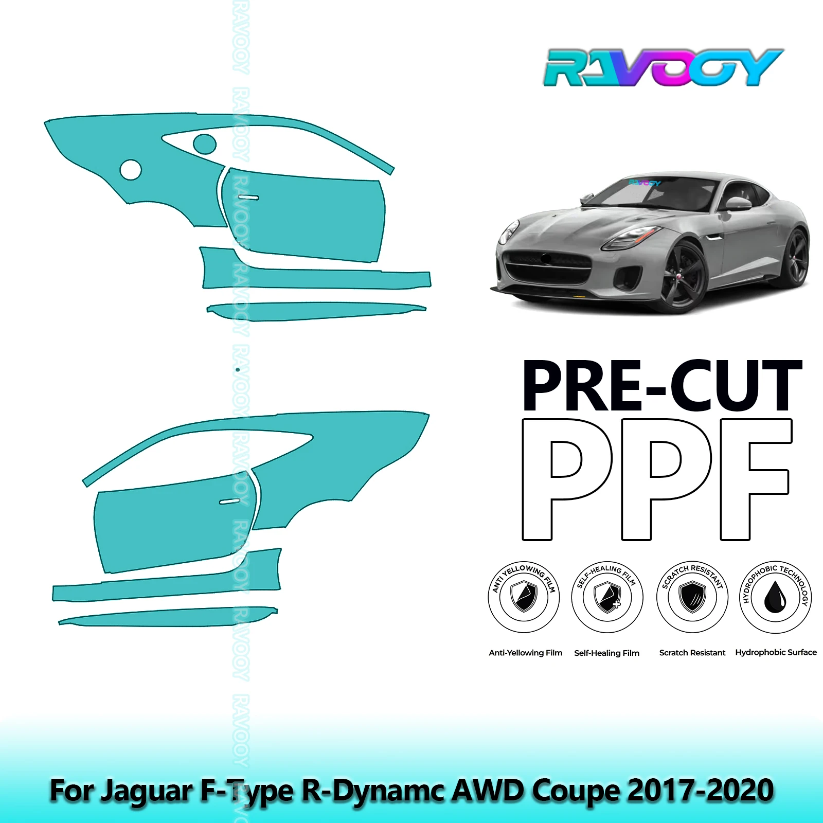 

For Jaguar F-Type R-Dynamc AWD Coupe 2017-2020 8.5mil Pre-Cut PPF Door & A/B Pillar Kit TPU Paint Protection Film Set