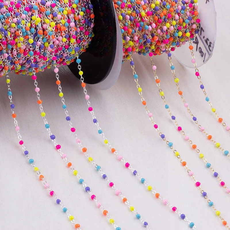 5metter 1.5MM Flat Cable Chain Multi Color Enamel Ball Beads DIY Necklace Bracelet Jewelry Making Accessories