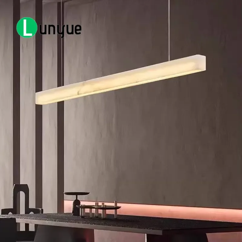 Linear Marble Chandelier Long LED Light High CRI 90 Modern Luxury Pendant Lamp for Bedroom Study Living Room Home Decoration