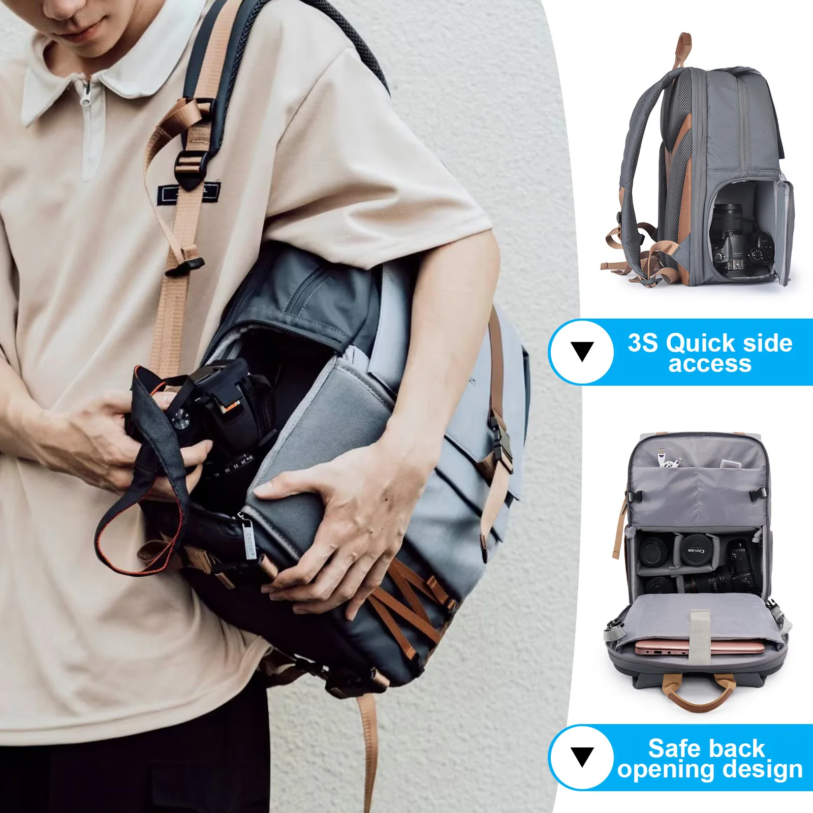 حقيبة ظهر كاميرا متعددة الوظائف مقاومة للماء ، حقيبة تصوير للسفر ، حقيبة كاميرا لكانون ، نيكون ، سوني ، SLR ، DSLR