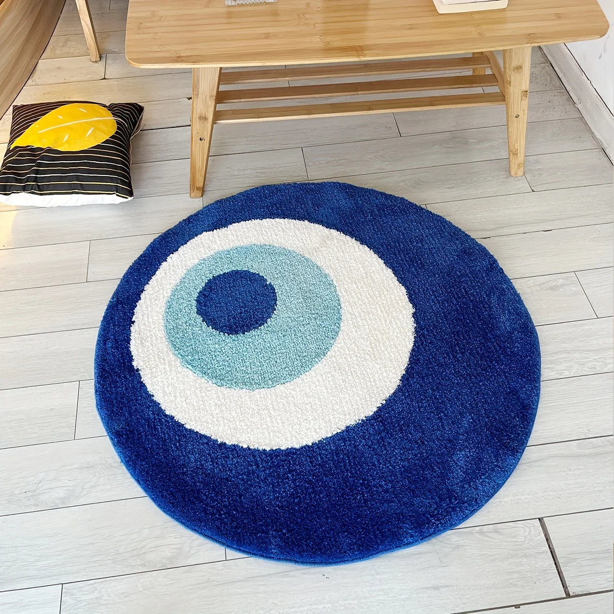 Blue Devil Eye Round Rug Plush Material TPR Non-slip Carpet Base Handcrafted Soft Cozy Home Decor