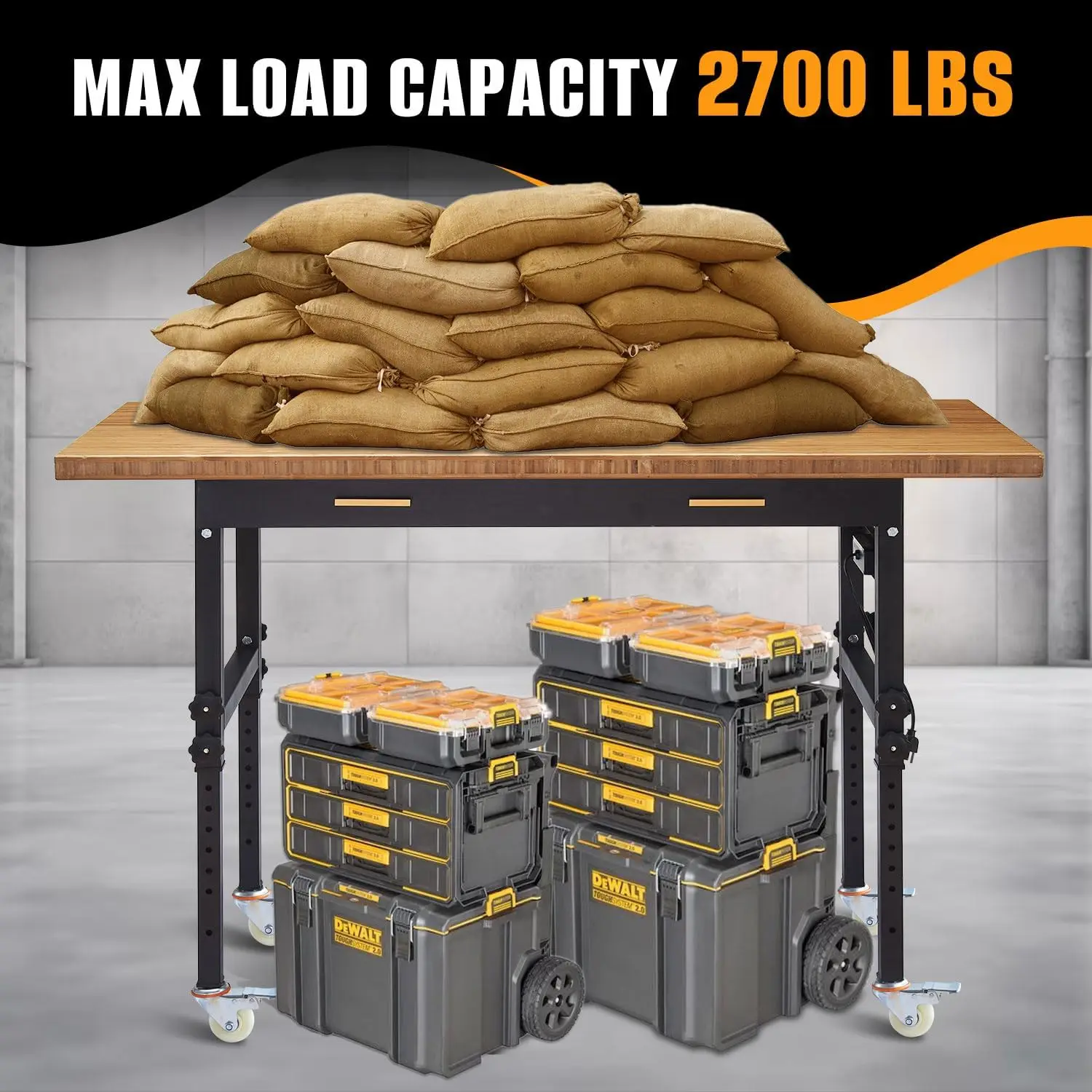 60" Adjustable Work Bench with Drawer Storage, Power Outlet, and Wheels - Heavy Duty Work Table for Home, Garage, and Office