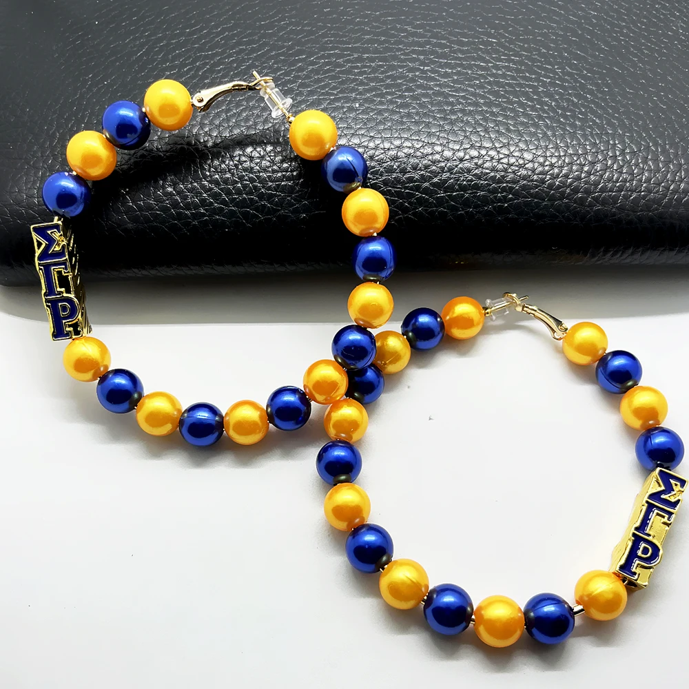 مجوهرات نسائية عصرية صناعة يدوية سيجما غاما RHO مجتمع رسالة لؤلؤ خرزة سلكية أقراط أذن دائرية #5