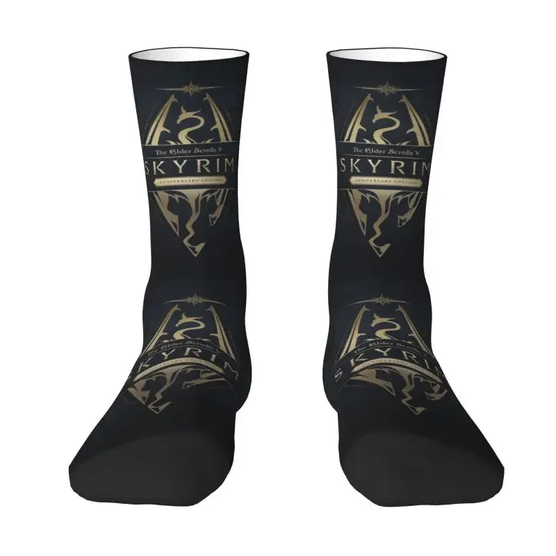 Y2K Funny Printed Skyrim Logo For Women Men Stretch Summer Autumn Winter Video Game Gift Crew Socks