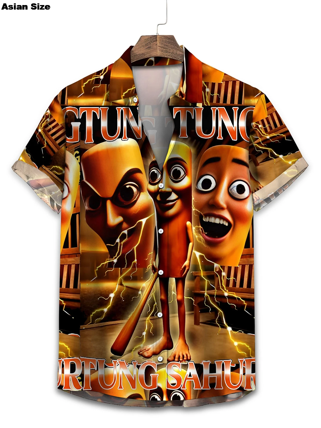 Funny AI Gag Gifts Tung Tung Tung Sahur 3D Printed Hawaiian Shirts For Men Clothes Support Custom Beach Shirt Party Blouses Tops