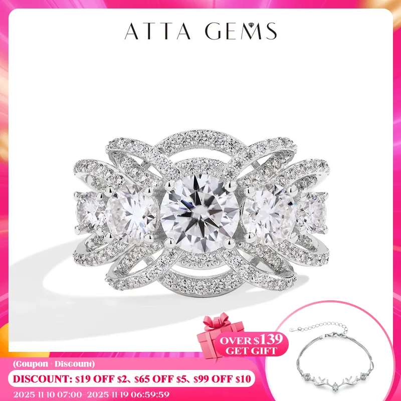 

ATTAGEMS Luxury Round Cut 1CT Moissanite Ring for Women D VVS1 Lab Diamond Real S925 Silver Engagement Wedding Jewelry Pass Test