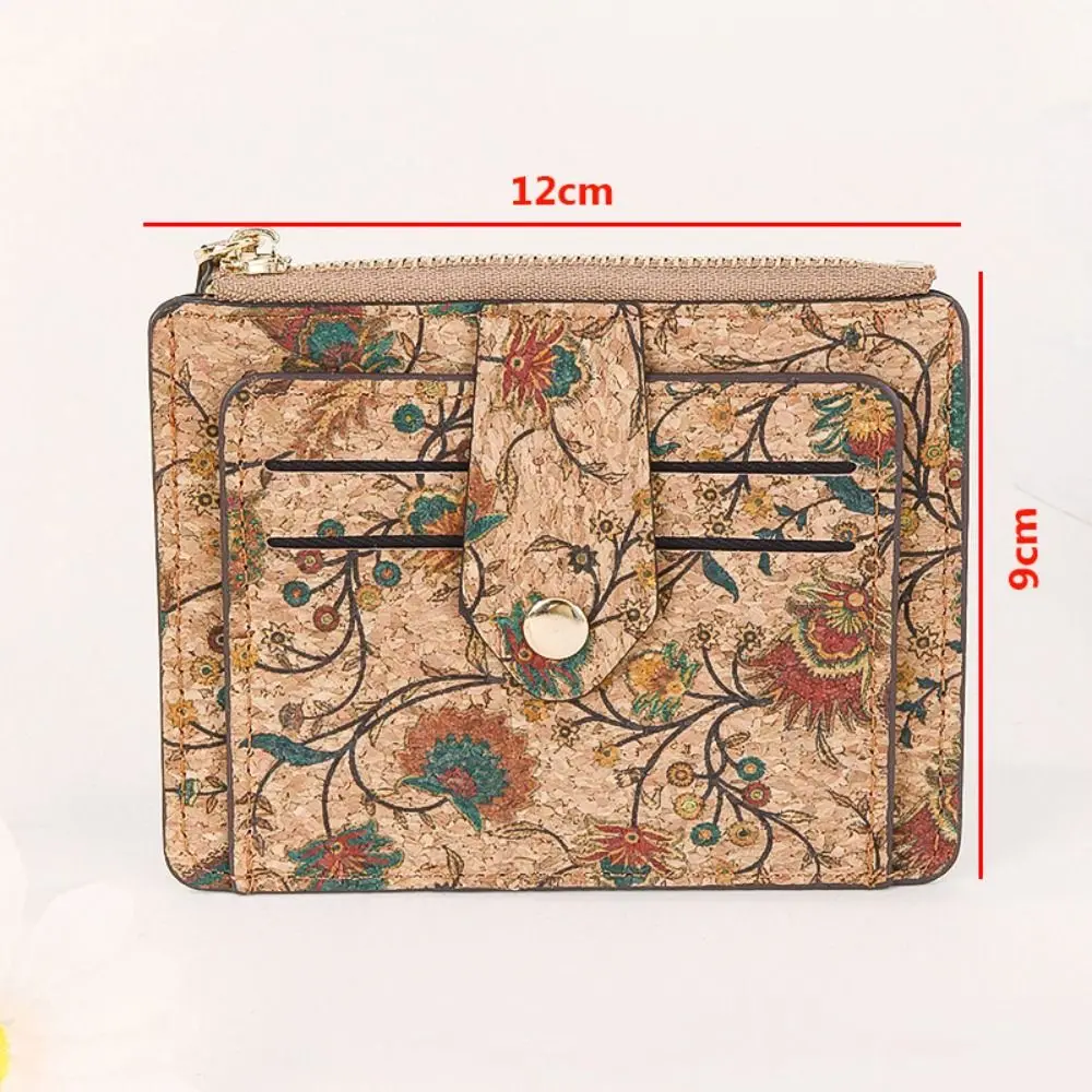 Retro Ethnic Style Coin Purse Multi-slot Cork Wood Credit Card Holder Ultra-thin Portable Zipper Small Wallet