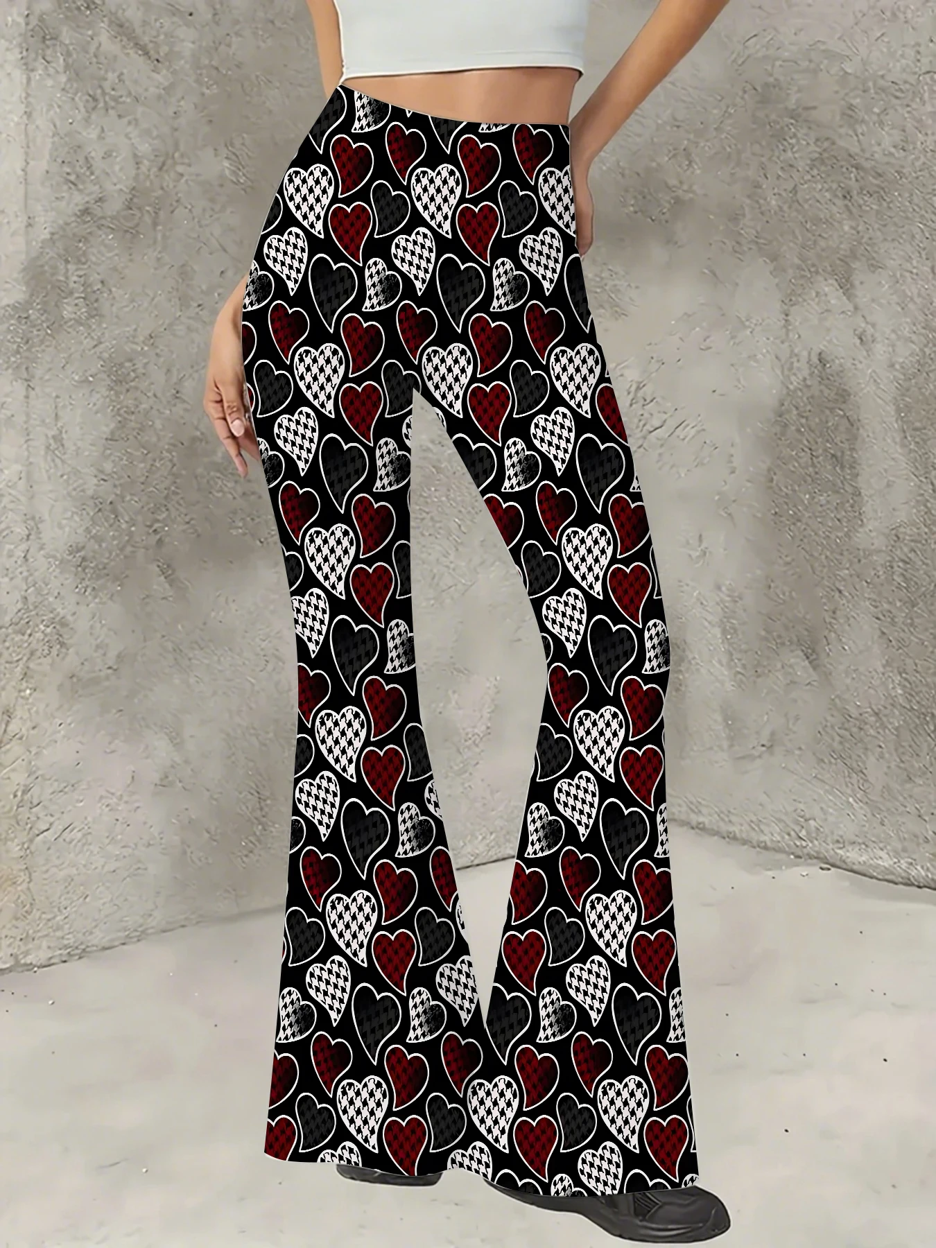 

Women's Boho Printed Flare Pants Vintage Knit High Waist Wide Leg Trousers