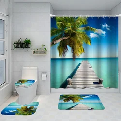 Bathroom Decor Waterproof Shower Curtain Set Toilet Cover Non-Slip Bath Mat Rug Carpet Toilet Seat Bathroom Accessories Washable