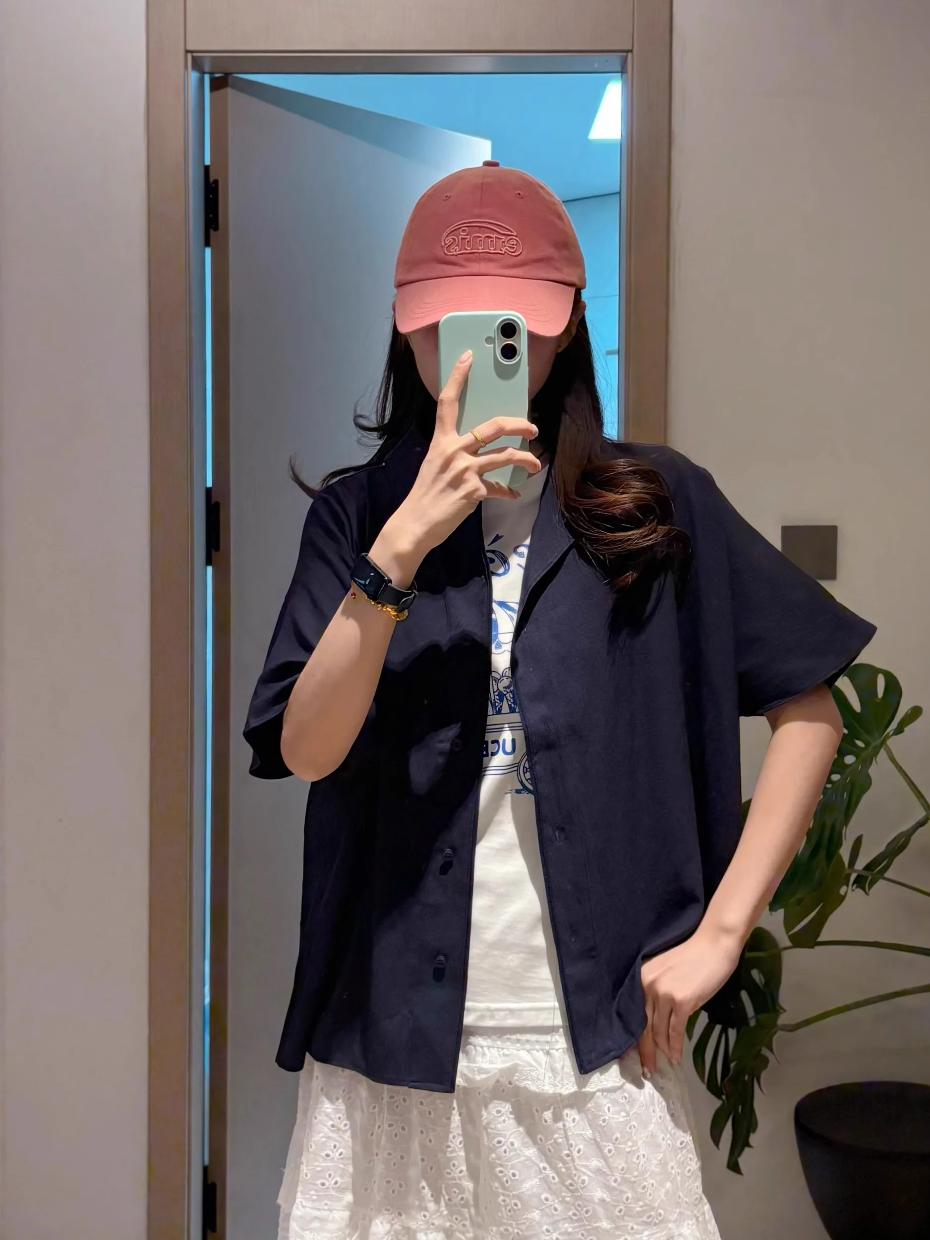 

Loose Women's Short Sleeve Shirt Korean Style Casual Collar Cotton Blend Regular Fit Short Length Pure Color Button up