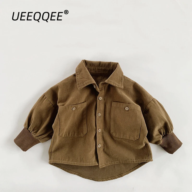 

Spring Autumn Children Shirts 1-8Y Boys Cotton Solid Pocket Button Casual Long Sleeve Tops Korean Kids Wear Toddler Clothing New