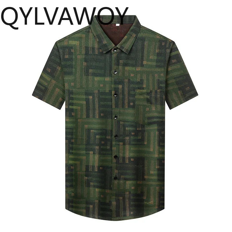 QYLVAWOY 100% Real Mulberry Silk Shirts High-end Men's Shirts Short Sleeve Summer Tops Xiangyunsha Shirts for Man Ropa Hombre