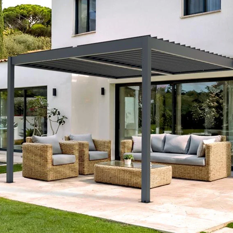 Customizable Motorized Bioclimatic Pergola Automatic Aluminum Louvered Roof Patio Cover for Backyard Outdoor Kitchen