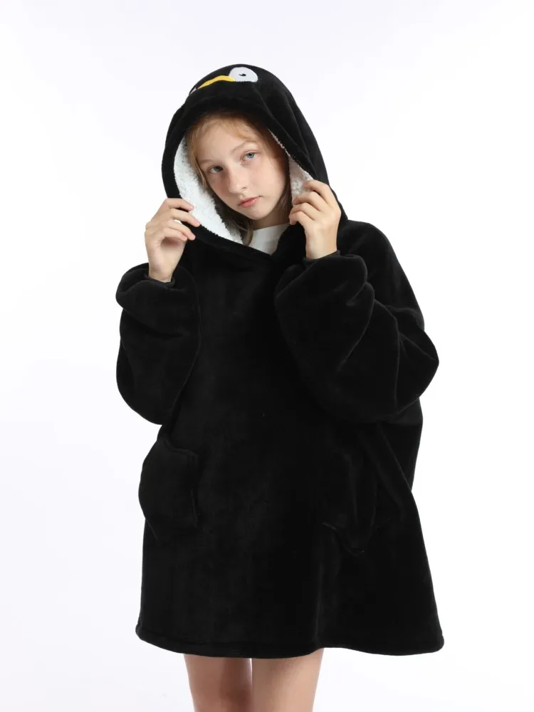 Winter Sherpa Blanket Teens Hoodie Winter Sweatshirts for Girls Boy Thick Warm Fleece TV Blankets Oversized Hooded Coat For Kids