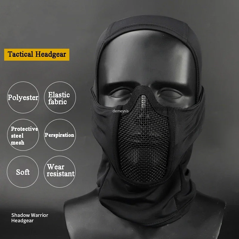 Tactical Balaclava Mesh Mask Airsoft Paintball Full Face Protection Ninja Style Hood Steel Metal Mask Foldable Design