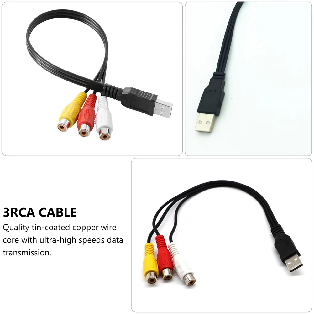 

1Pair USB Male to 3rca Female Av Cable High Speed Copper Wire Audio Adapter Cable for Home Set-Top Box Connector