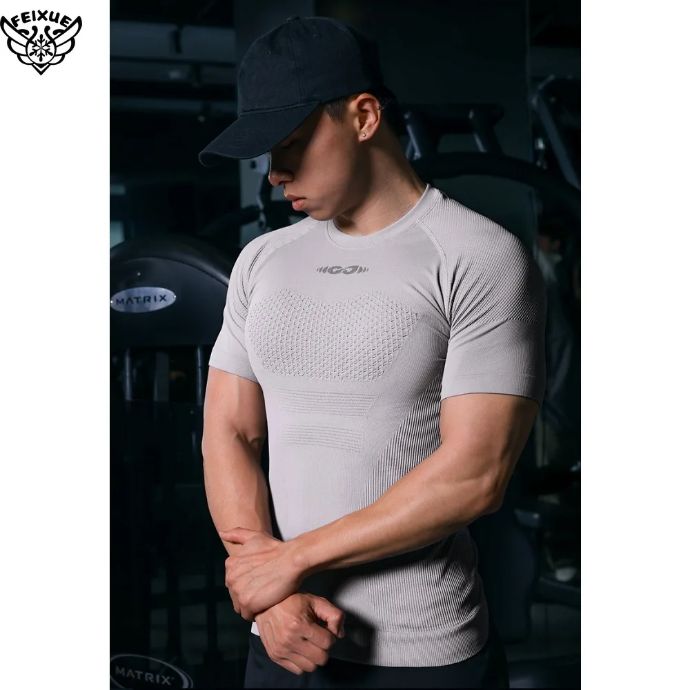 

2025 Cycling Shapewear Sports T Shirt for Men Breathable Quick Drying Compression Seamless Short Sleeve Fitness Wear