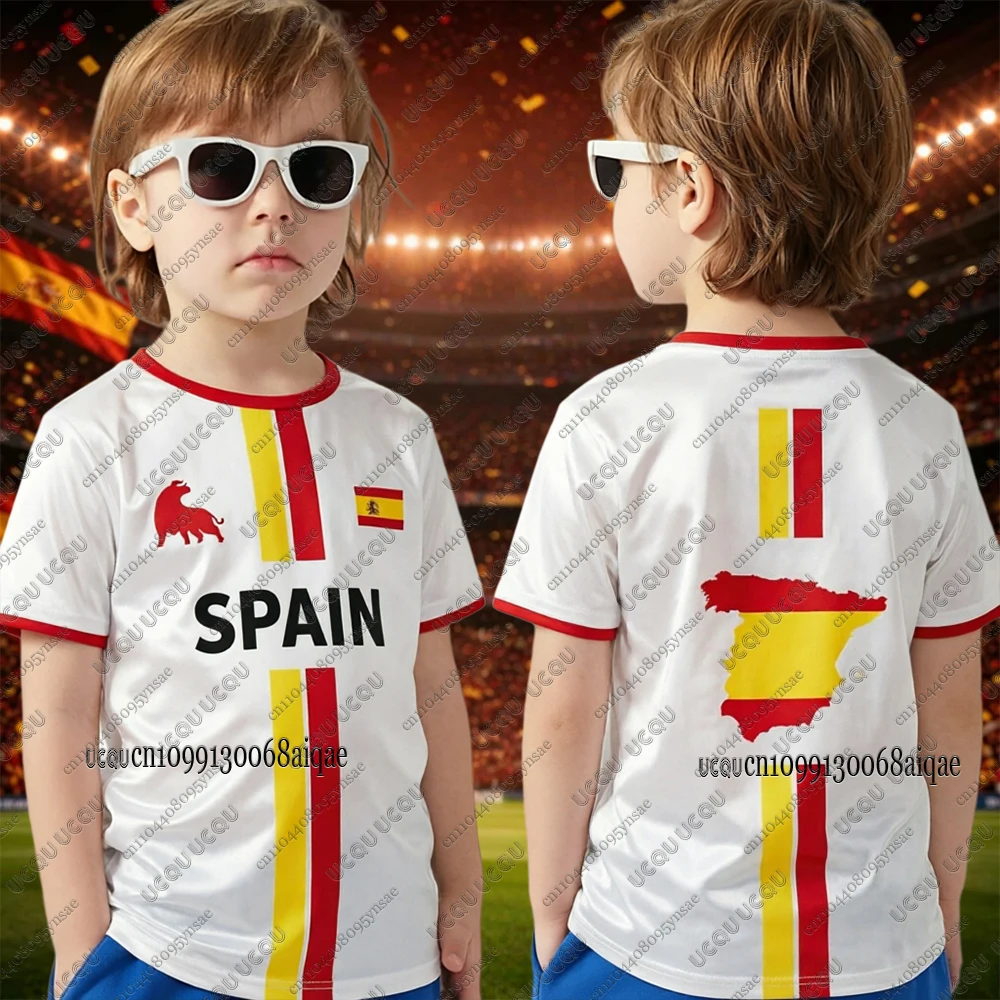 Summer New Spain Flag Pattern Football Jersey For Kids Casual Sports T-shirt Espana Soccer Jerseys Unisex Trainning Uniform