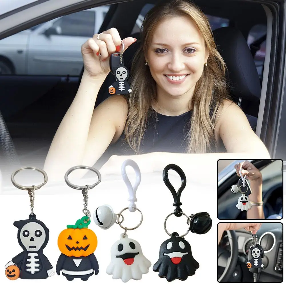 Halloween Cute Cartoon Jack-o '-lantern Ghost Car Keychain Ornaments Interior Pendant Rearview Mirror Decoration Accessorie E7G7