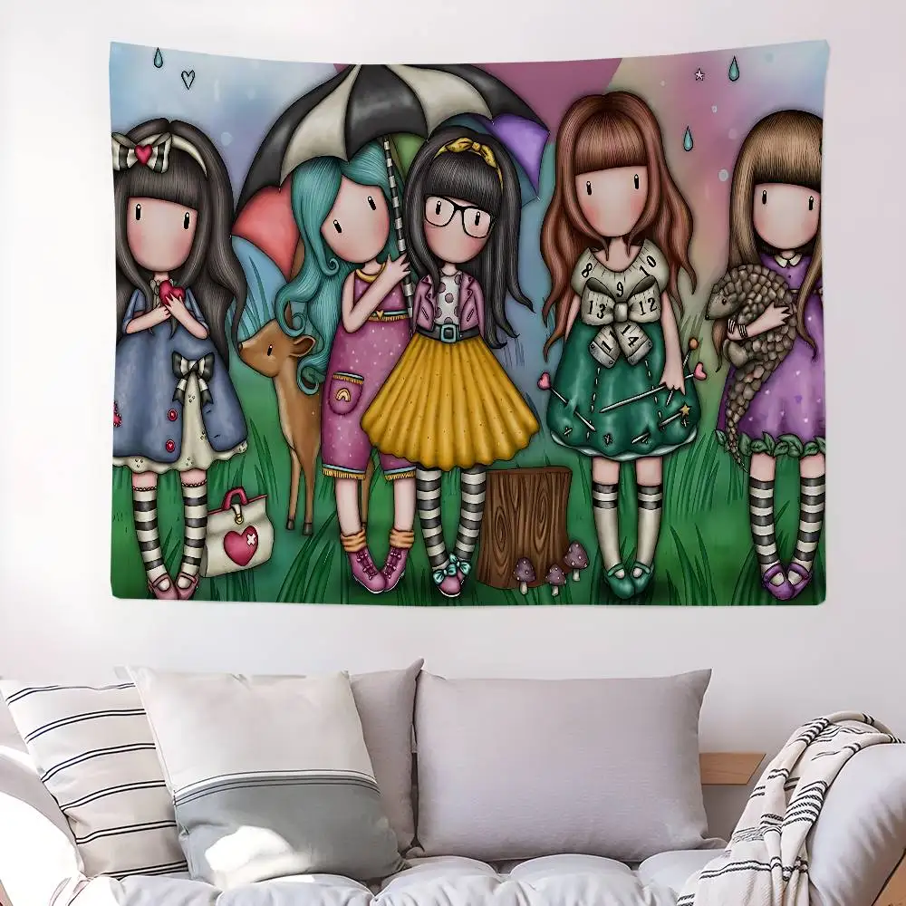 Cute Gorjusses Cartoon S-Santoro Anime Tapestry Hippie Flower Wall Carpets Dorm Decor Cheap Hippie Wall Hanging