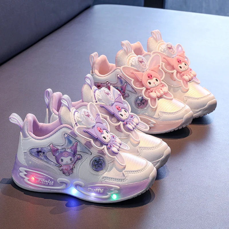 

Kids'Casual Shoes Sneakers Led Light Cartoon Kuromi PU Leather For Girls Anti-slip Breathable Pink Pruple Shoes Size 26-33