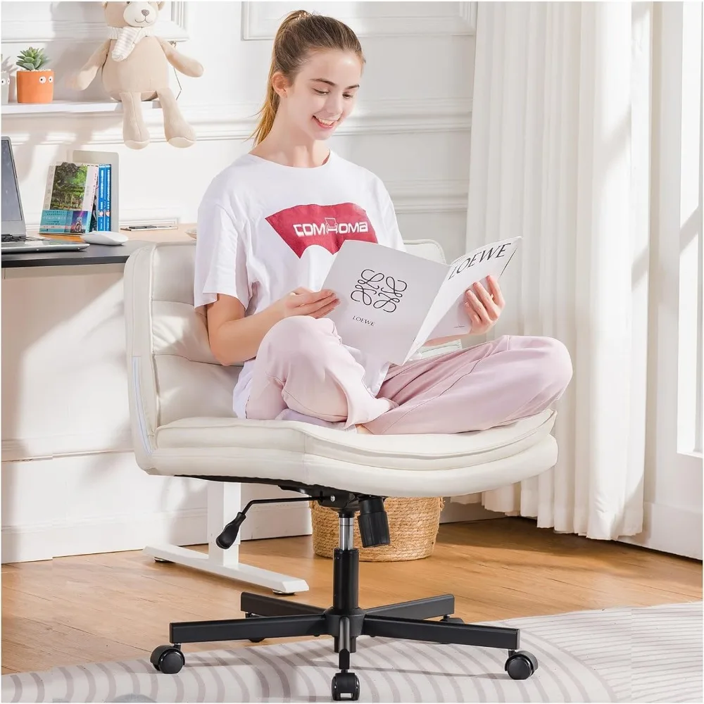 Cross Legged Office Chair with Wheels Armless Desk Chair, Modern Vanity Computer Task Chairs for Home Bedroom