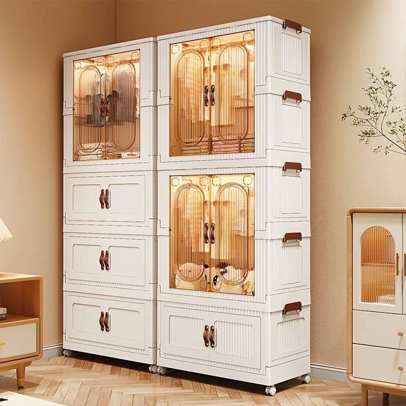 Foldable, Stackable, Wheeled Wardrobe Organizer and Covered Storage Box, Waterproof Rectangular Multi-purpose Container