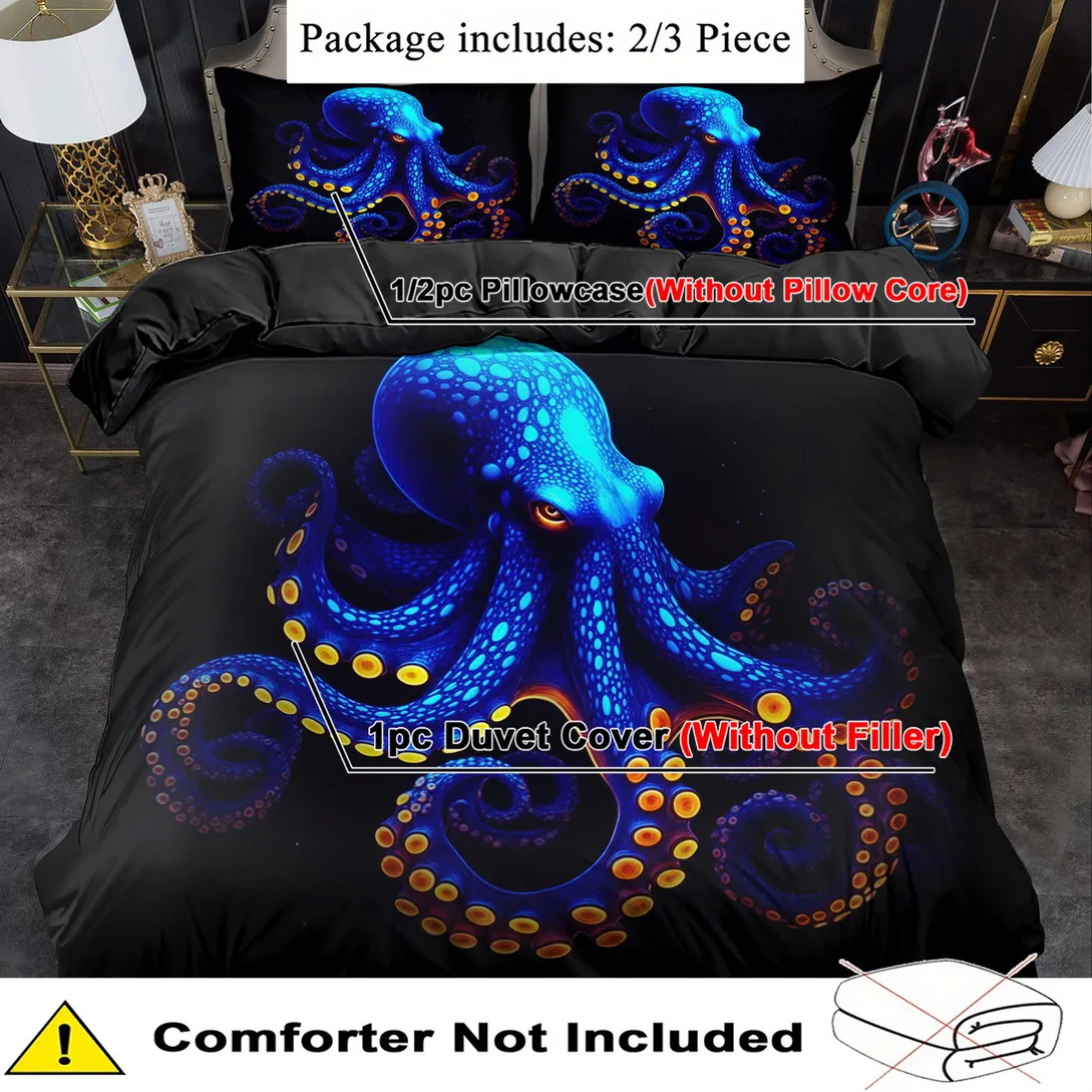 Fotografia 4: Conjunto de Cama Estilo Rei e Rainha com Estampa de Polvo Azul Divertido, Lavável à Máquina, Decoração para Quarto