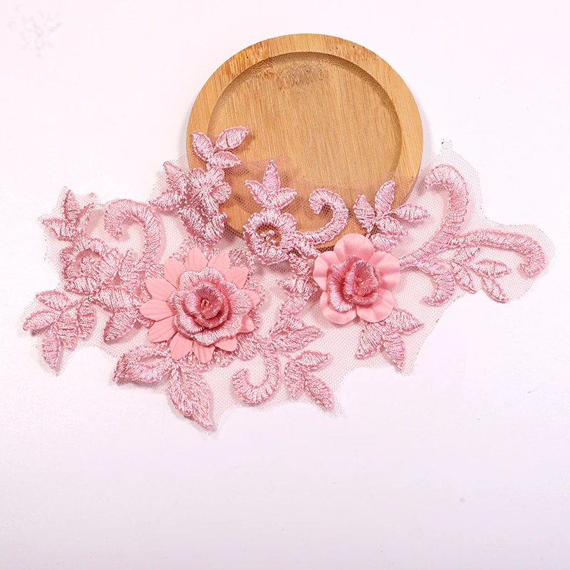 1Pair Three-dimensional Embroidery Lace Hollow Flower Piece Handmade DIY Mesh Flower Piece Embroidery Lace Fabricfor for Clothes
