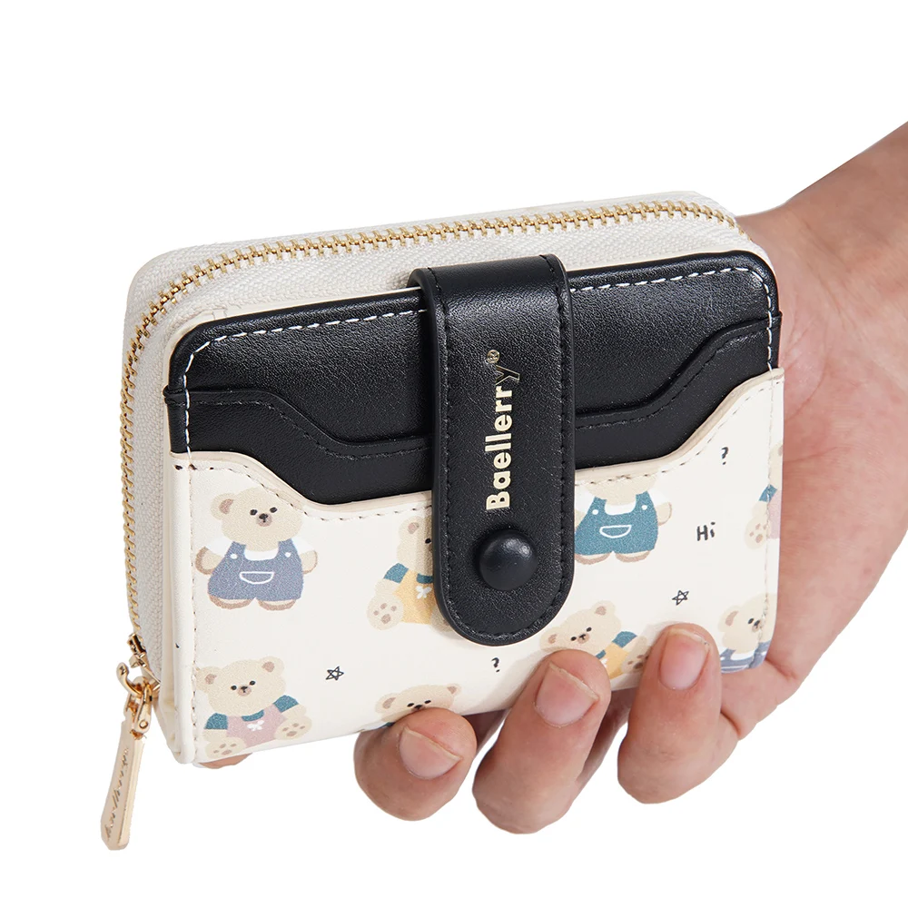 Fashion Women's Purse Short Zipper Wallet Leather 2025 Luxury Brand Small Women Wallets Cute Clutch Bag with Lovely Bear Pattern