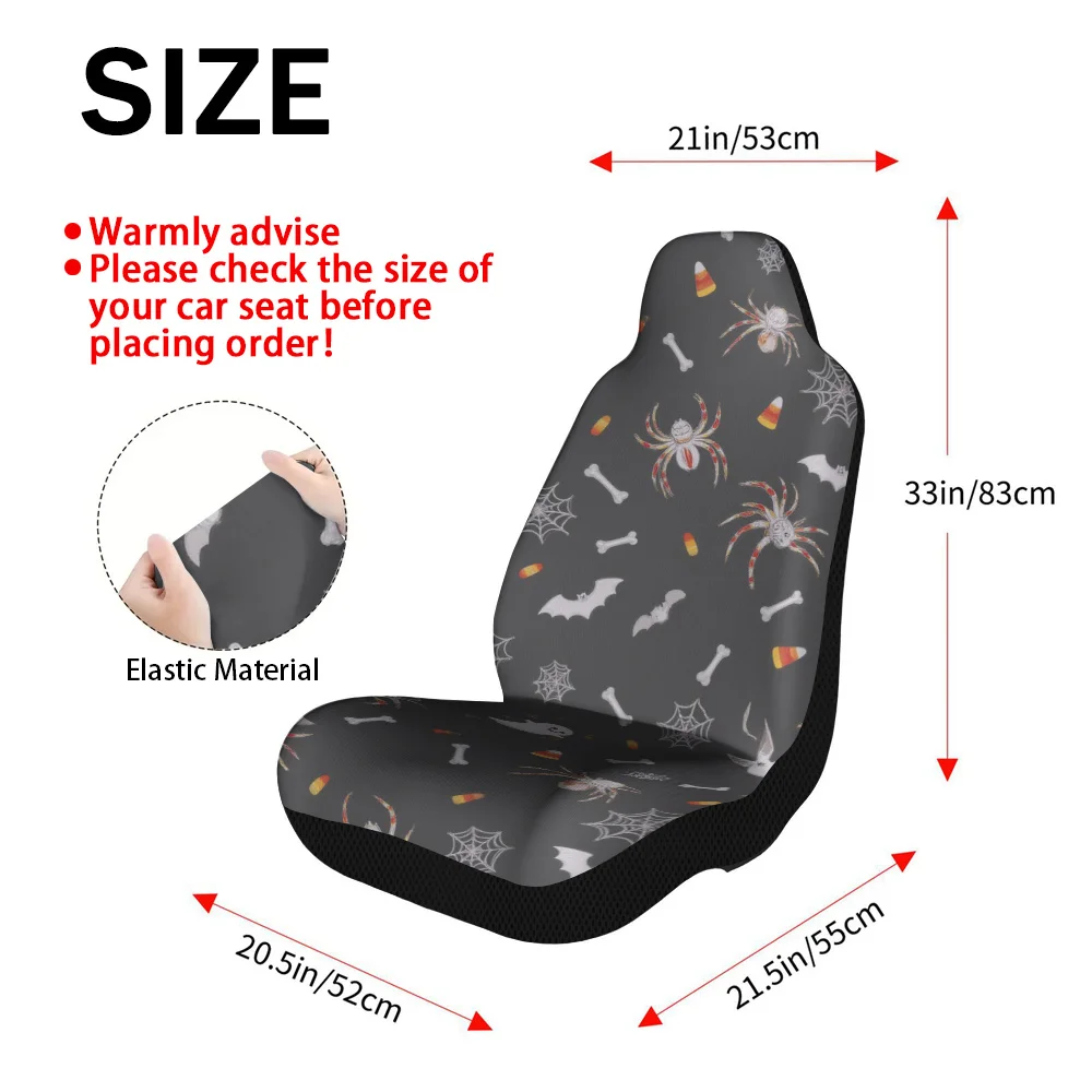 Set Of 2, Stylish Halloween-Themed Front Seat Covers Featuring Spooky Spiders And Bones Design, Made For Comfort, Suitable For M