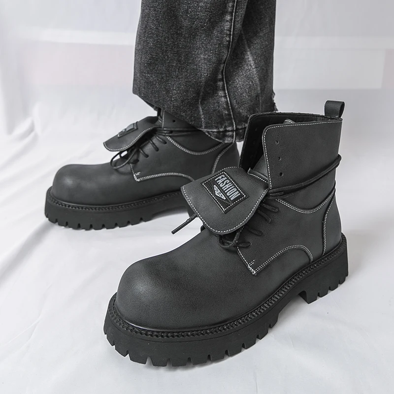 

Men Boots Round Toe Thick Sole Comfortable Non Slip Business Men Boots Sizes 38-46