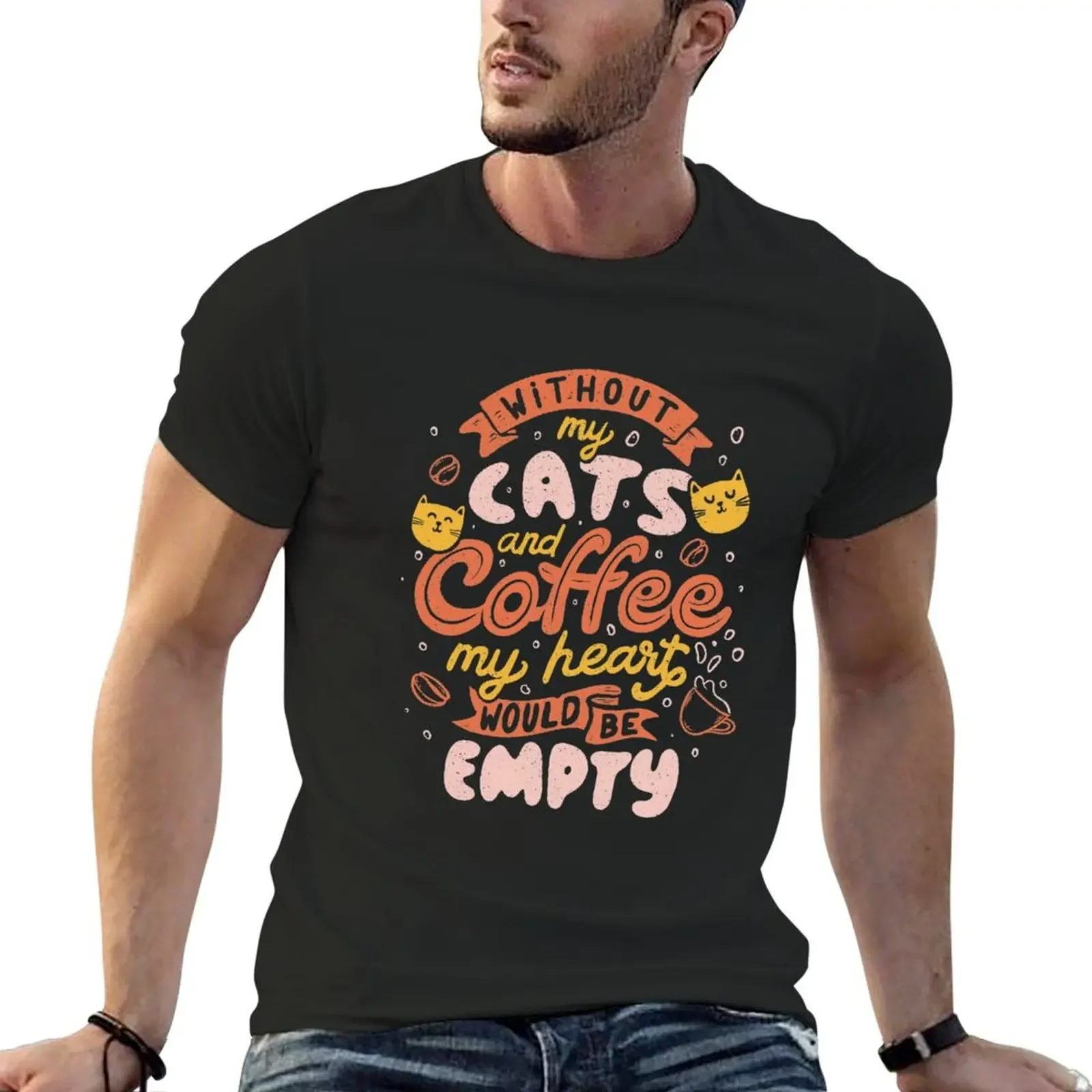 

Cats and Coffee Cute Funny Cat Gift T-Shirt vintage clothes Funny t-shirt mens cotton t shirts