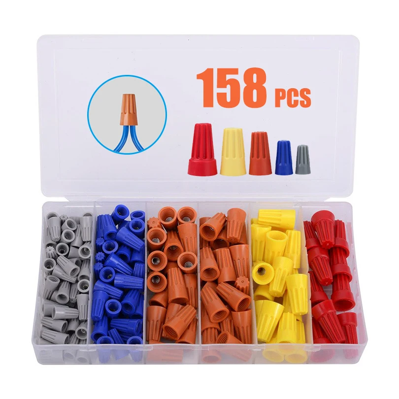 158Pcs  Electrical Wire Connectors Screw Terminals with Spring Insert Twist Nuts Caps Connection Assortment Kit