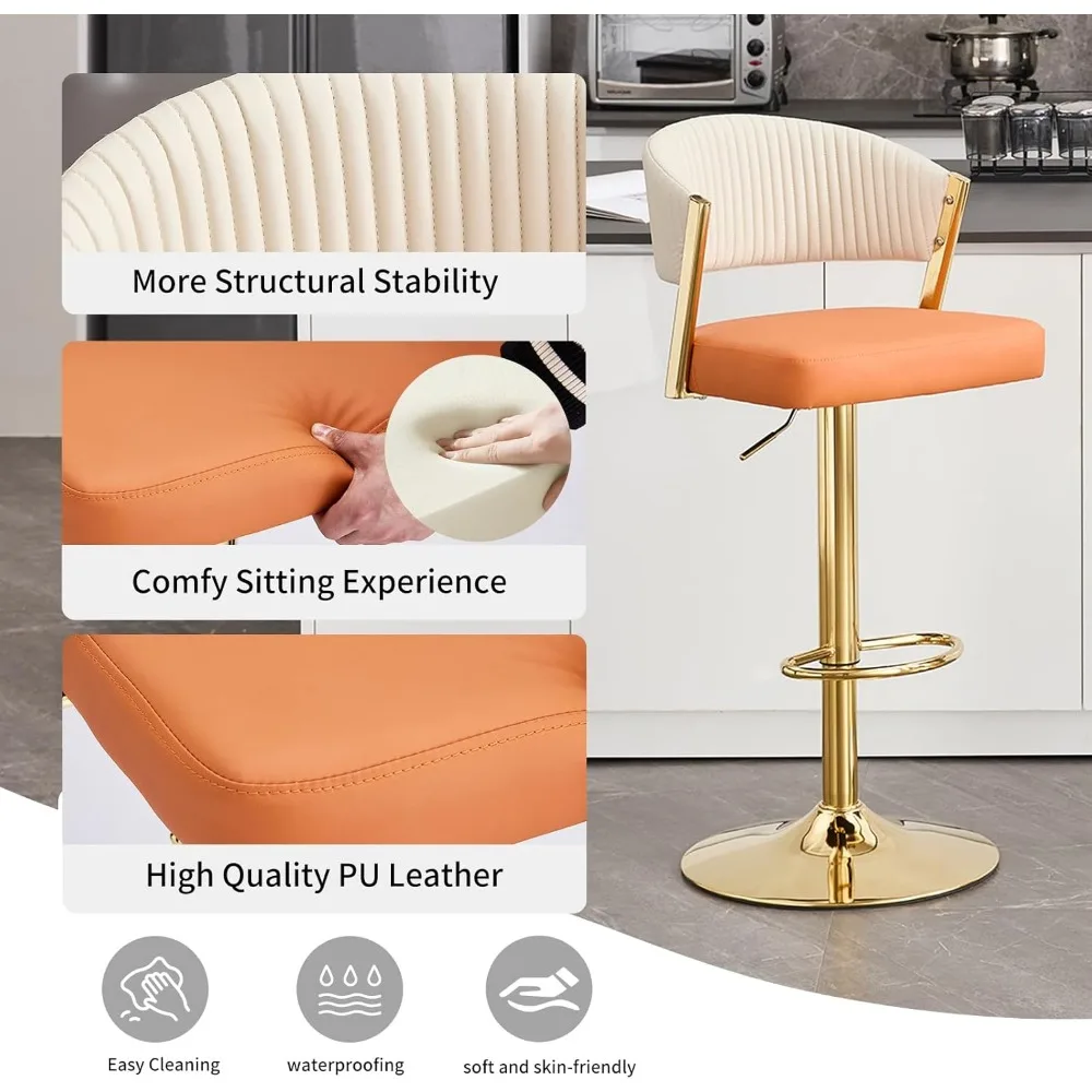 مجموعة مقاعد البار مكونة من قطعتين، مقاعد بارتفاع دوارة قابلة للتعديل مع مسند للظهر ومسند للقدمين، كراسي بار من جلد البولي يوريثان للمطبخ #4