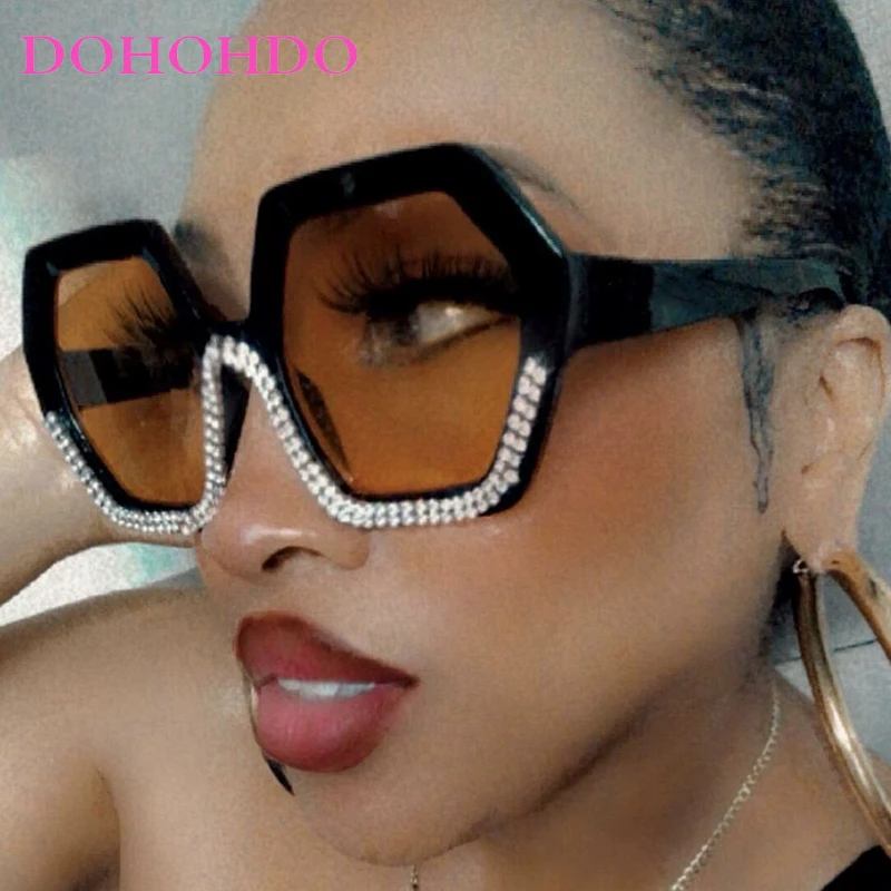 

New Fashion Oversized Polygonal Imitation Diamond Women Sunglasses Retro Men Sunglass Outdoor Travel Eyewear Ladies Lentes UV400
