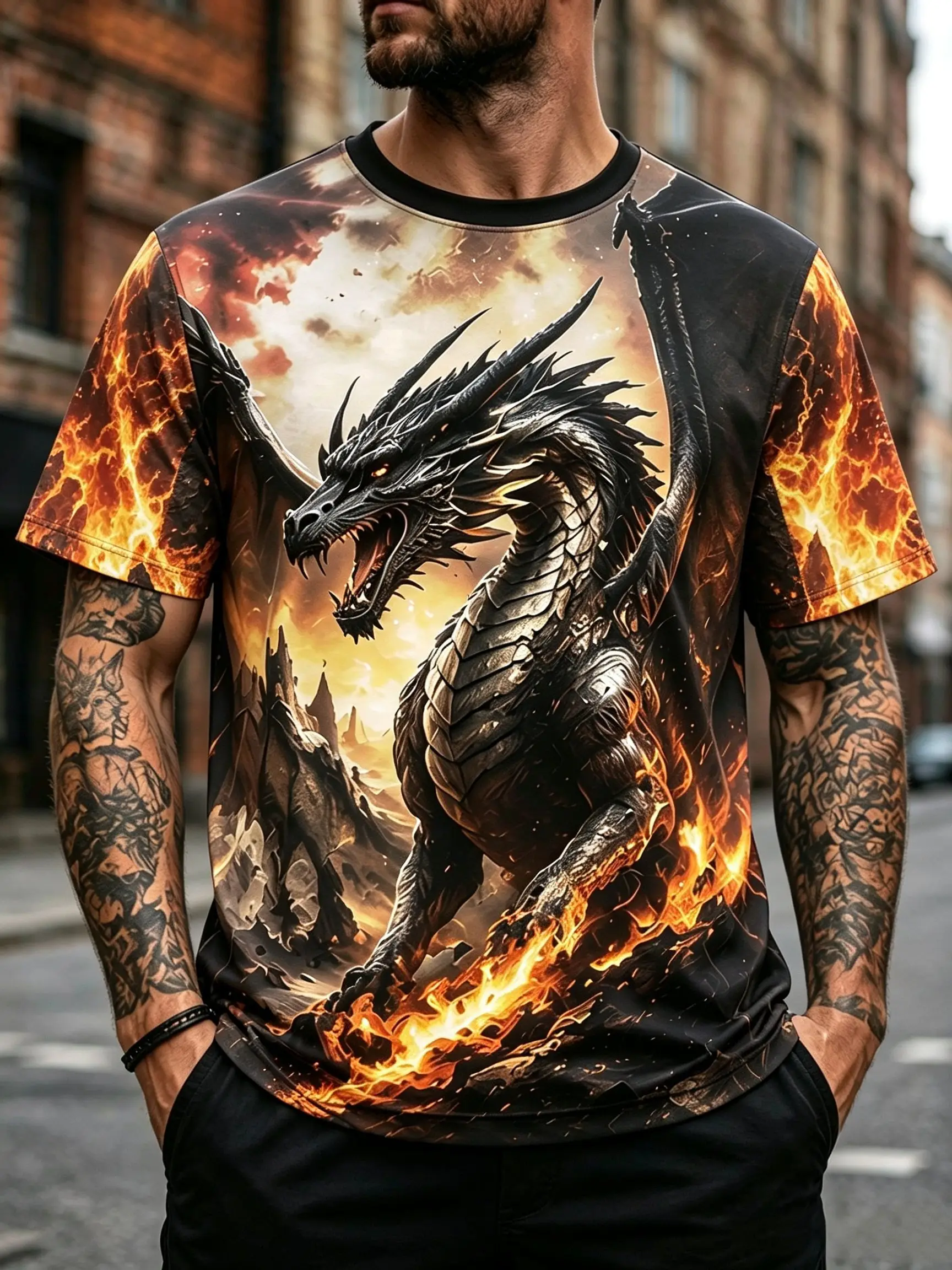 Hot Animal Dragon 3D Costume T-Shirt For Men Fashion Cool Tiger Wolf Design For Novelty Personality Party Tee Top Men's Clothing