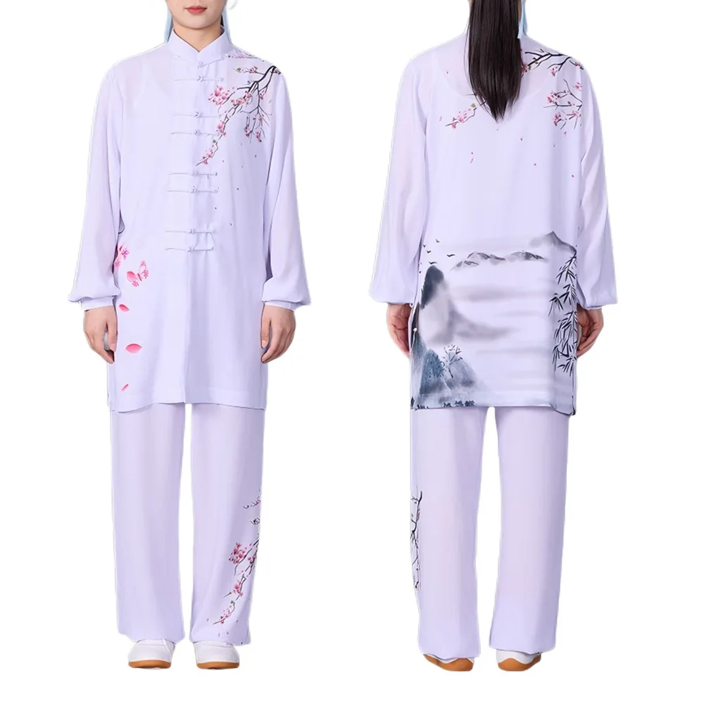 USHINE Unisex Tai Chi Uniform Set Chinese Ink Print Kung Fu Suit Martial Arts Outfit for Practice Performance