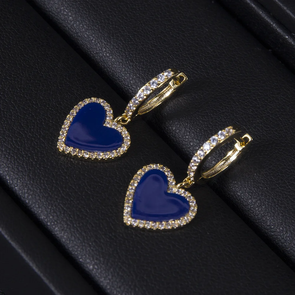 Hot Sale 18K Real Gold Plating Luxe Koper Ingelegde Zirkoon Hart Oorringen Elegante Sweet Dames Koreaanse Sieraden Oorbellen - afbeelding 1