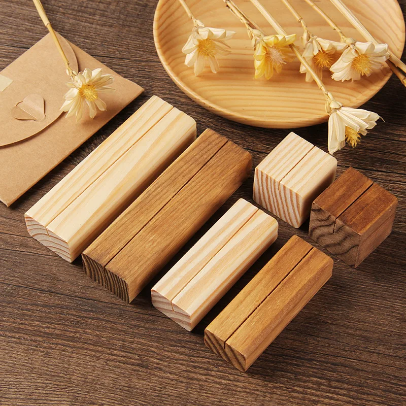 Natural Wood Memo Clips Wooden Card Photo Holder Clamps Stand Card Desktop Message Crafts for Wedding Party Events Decoration