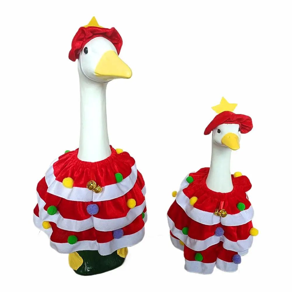 Christmas Goose Outfit Festive Christmas Porch Goose Clothes with Hat Cloak Design Seasonal Goose Outfit for Decor Elastic