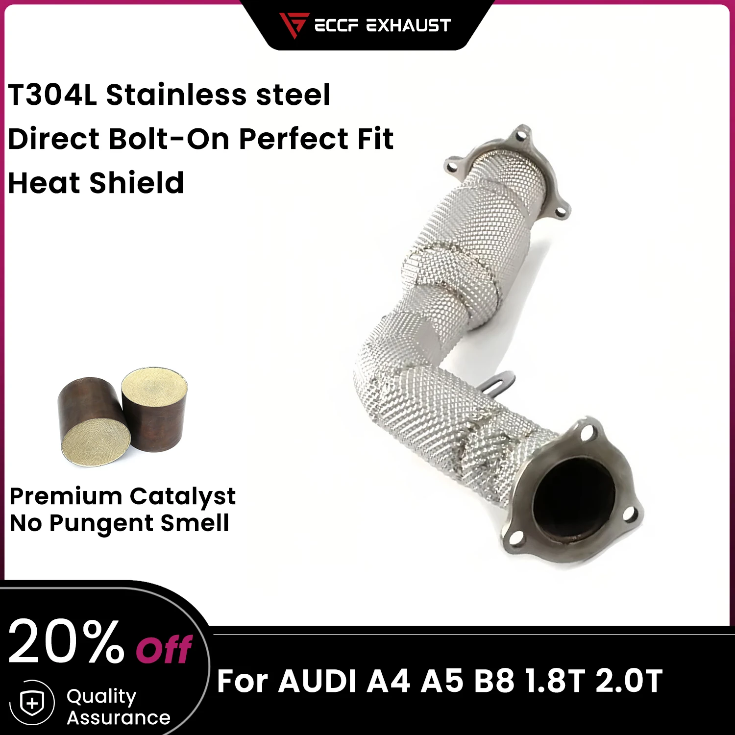 

Sports Downpipe With Heat Shield For AUDI A4 A5 B8 1.8T 2.0T Aggressive Exhaust Sound High Flow Performance Upgrade