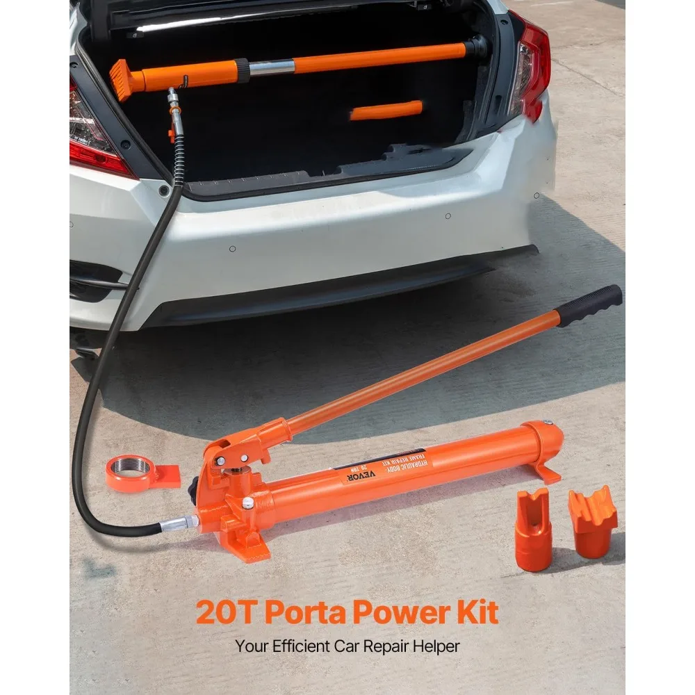 Dongkrak Hidrolik Portabel dengan Kapasitas 20 Ton, Selang Oli 4,6 kaki, dan Perlengkapan Lengkap untuk Perbaikan Rangka Mobil