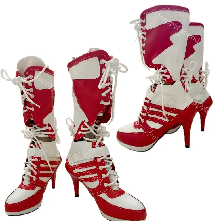 Quinn Laarzen Schoenen Cosplay Volwassen Vrouw Vermomming Rood Zwart Halloween Carnaval Party Laarzen