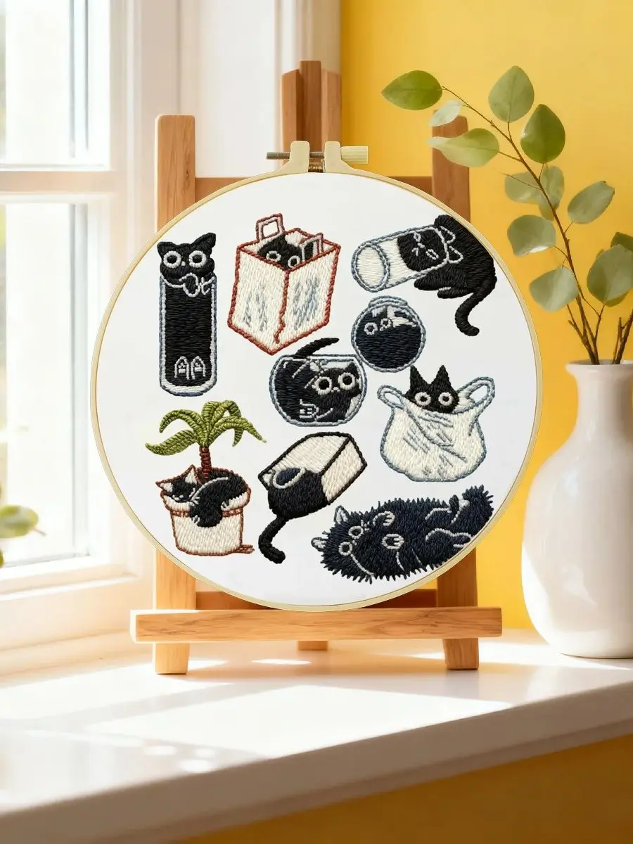 1 Stück 20X20CM/15X15CM 7,87/6,3 Zoll Katzen-Stickerei-Starter-Kit DIY-Kit DIY-Stickerei-Set Handarbeiten Nähkunst Nadelkunst – Detail 6