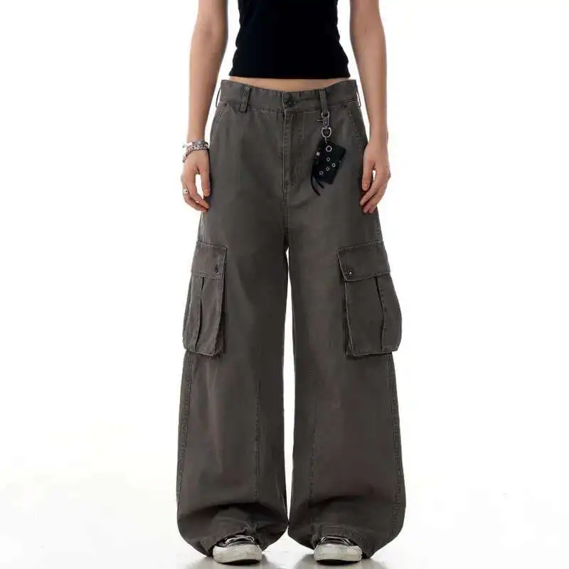 

Trendy Men's New Cargo Pants Casual Multi Pockets Drape Solid Color Straight Bottom Wide Leg Male Trousers American TOUP