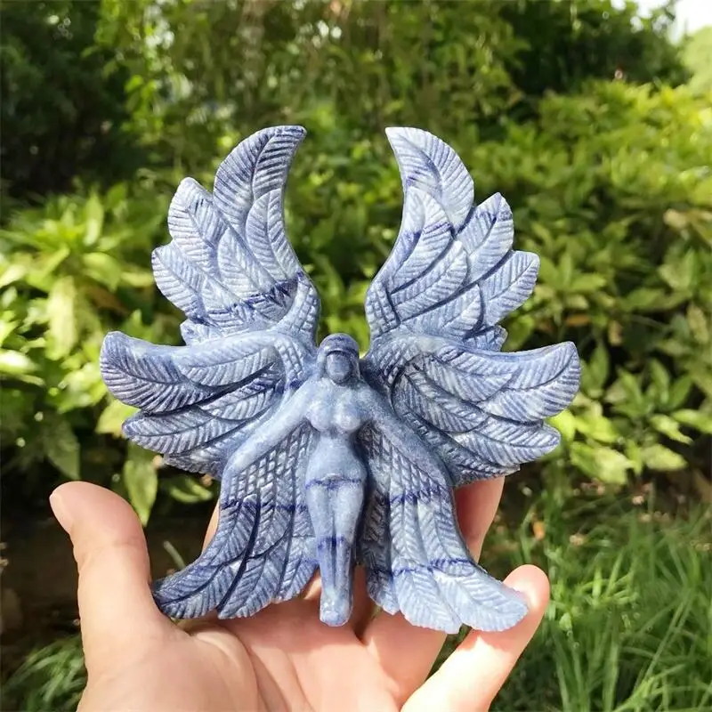 

Natural Blue Aventurine Seraph Angel Carving Hand Carved Polished Figurine Healing Energy Stone Aesthetic Room Decor Gifts 1PCS